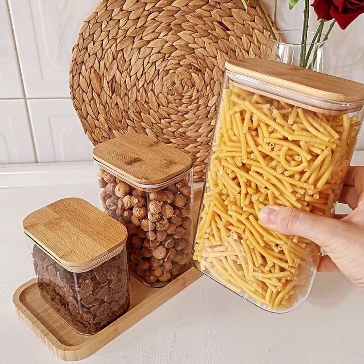 🤎✨ برطمانات مستطيلة بغطاء خشب بامبو ✨🤎