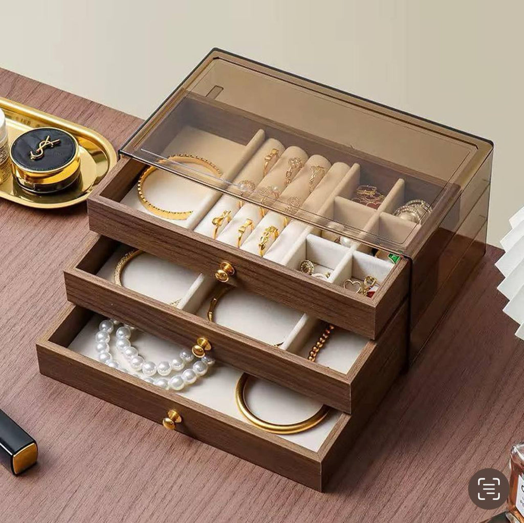 منظم الاكسسوارات الاكريليك*ادراج قطيفة خشبي🪵